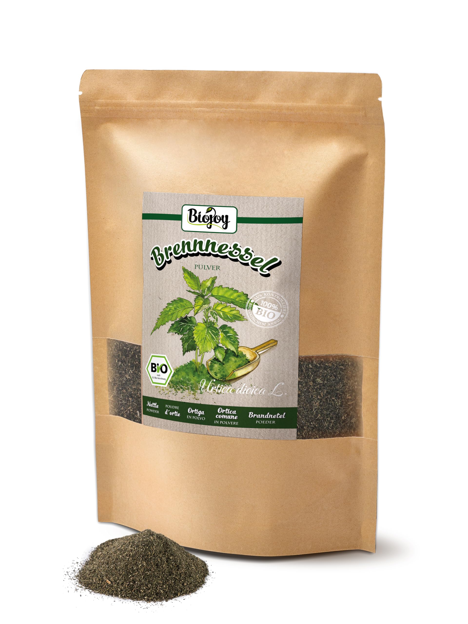 Biojoy Ortica in Polvere BIO (500 g), Foglie di Ortica Essiccate e Macinate, Tè all'ortica (Urtica dioica)