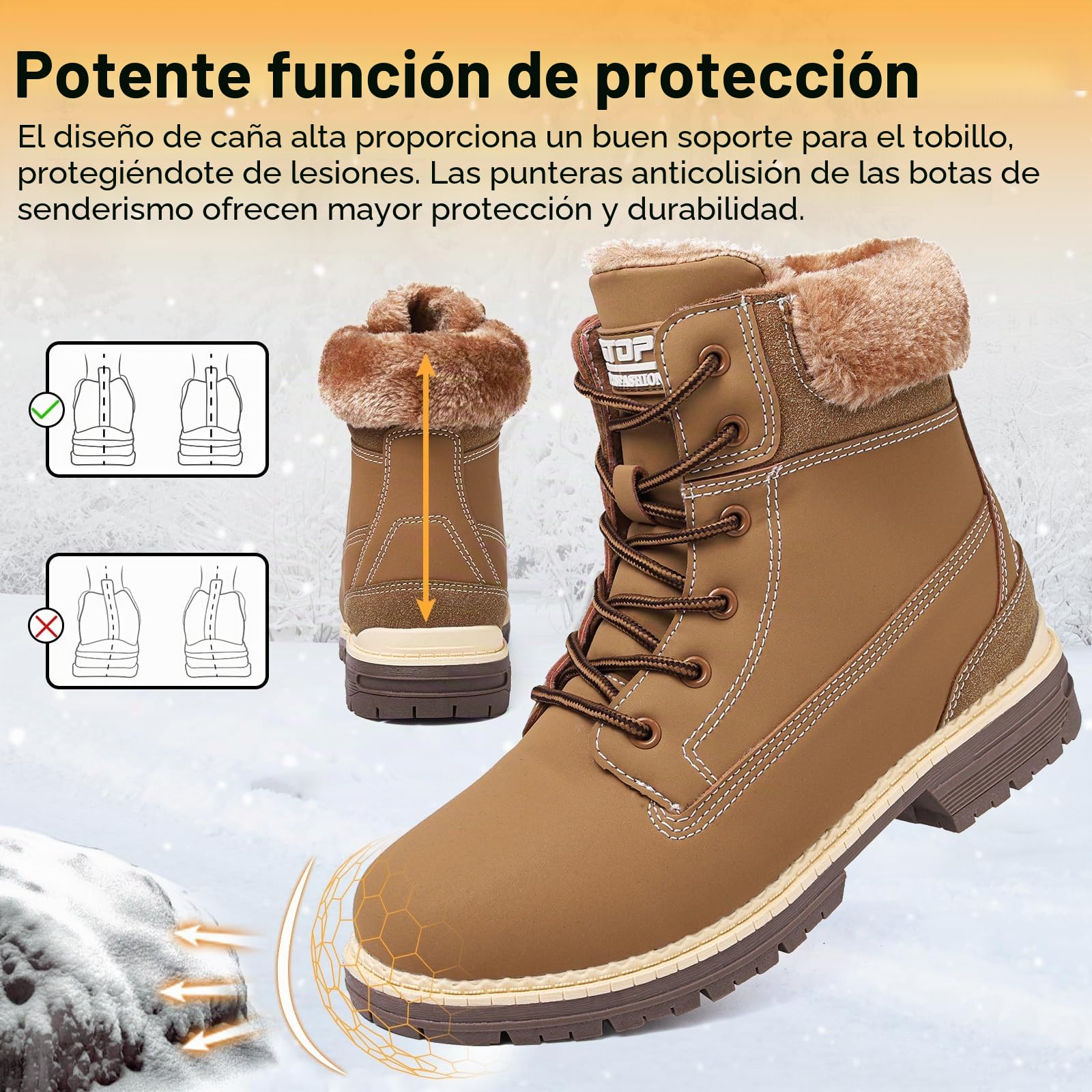 Mujer Botas Invierno Impermeables Botines de Nieve Senderismo Botas Calientes Fur Forro Boots Outdoor Antideslizantes Trekking Zapatos