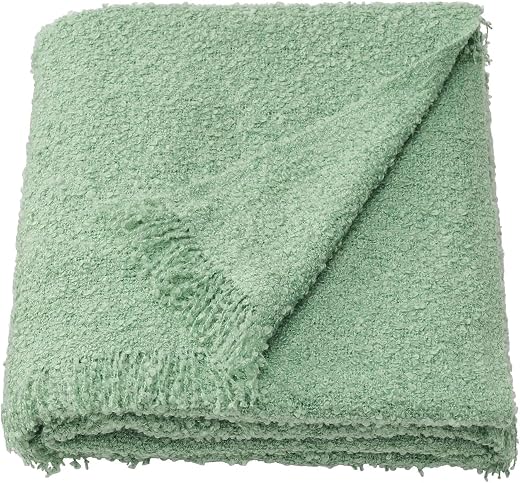 Ikea SANDBRODD Throw Blanket, Light Green, 130x170 cm, Recycled Polyester with Fringes