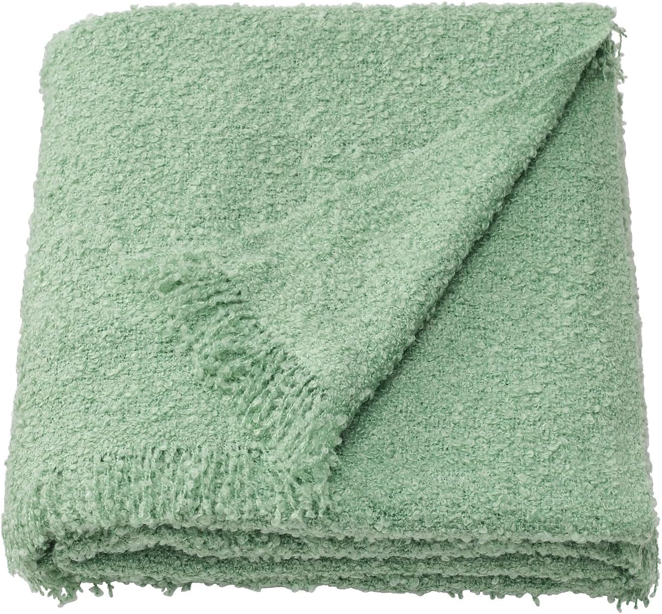 IKEA SANDBRODD Throw Blanket, Light Green, 130x170 cm, Recycled Polyester with Fringes-image-3
