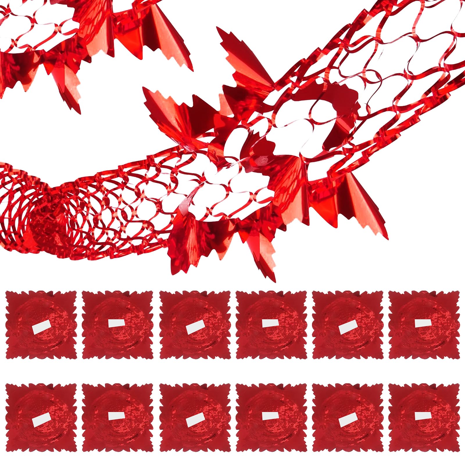 12 Pcs Red Foil Garland Christmas Ceiling Decorations Indoor, Xmas Swirls Hanging Ceiling Christmas Decorations Garlands, 9Ft Xmas New Year Party Supplies