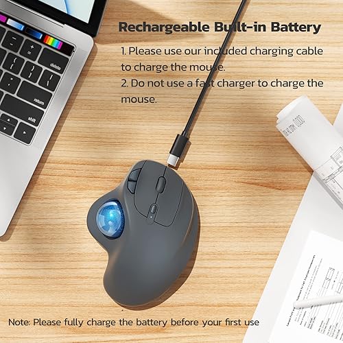 Miniatura 5 de Nulea Ratón inalámbrico M501, recargable ergonómico, fácil control del pulgar, seguimiento preciso y suave, conexión de 3 dispositivos (Bluetooth o