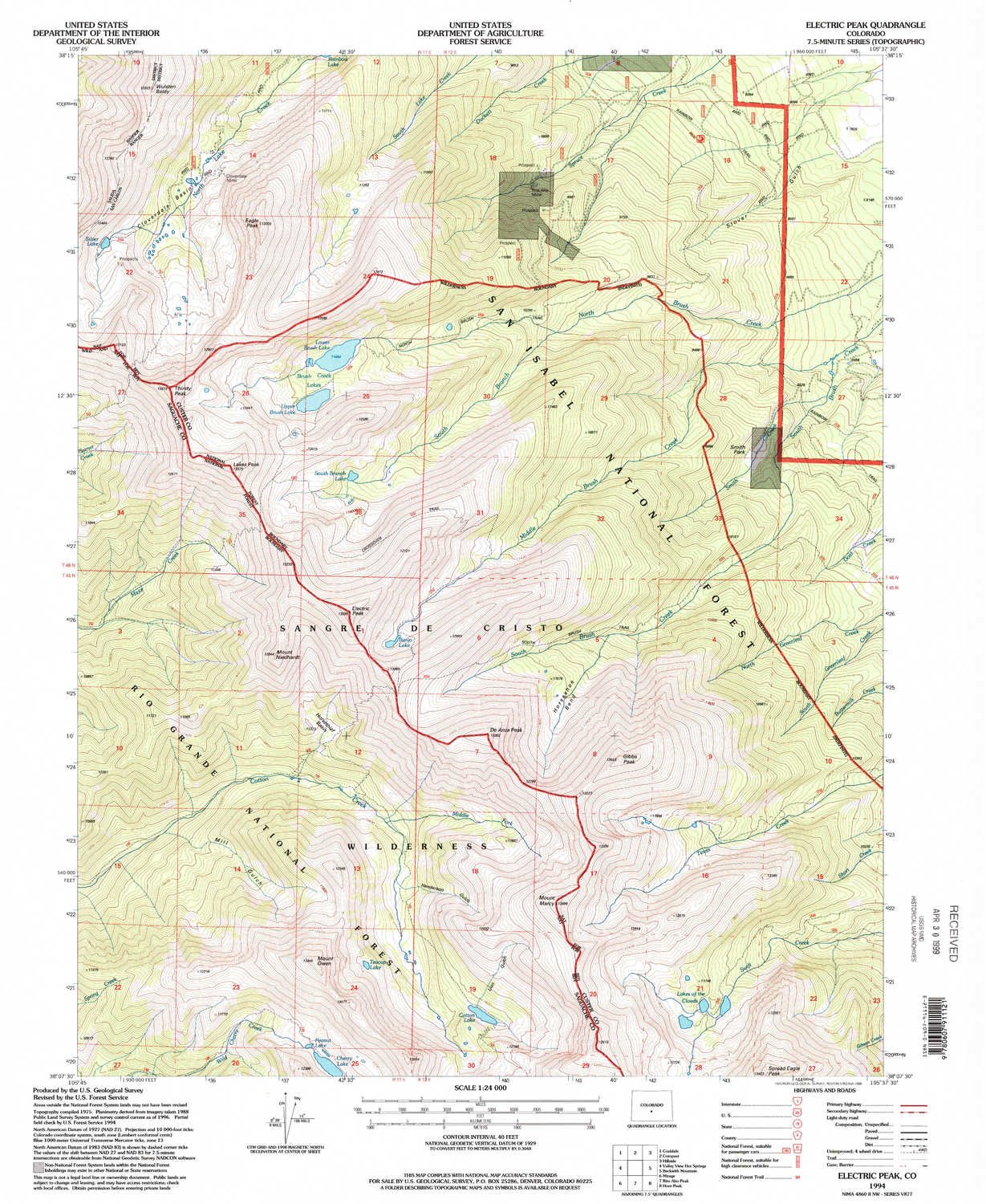 YellowMaps Electric Peak CO topo map, 1:24000 Scale, 7.5 X 7.5 Minute, Historical, 1994, Updated 1998, 26.7 x 21.9 in - Polypropylene