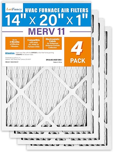 LotFancy Filtro de aire MERV 11 de 14 x 20 x 1 pulgadas, paquete de 4 filtros de aire para horno de CA, plisado electrostático, captura el polvo, el