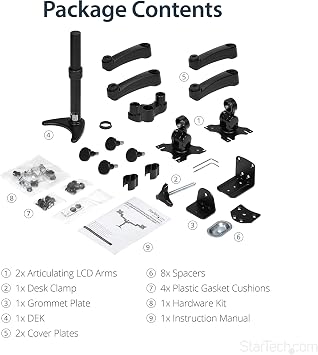 StarTech Desk Mount Dual Monitor Arm 24in, Articulating, Black (ARMDUAL) | Supports Monitors 12'' to 24 (29.9lb/13.6kg), Adjustable VESA Monitor Arm, Grommet or Desk Mount