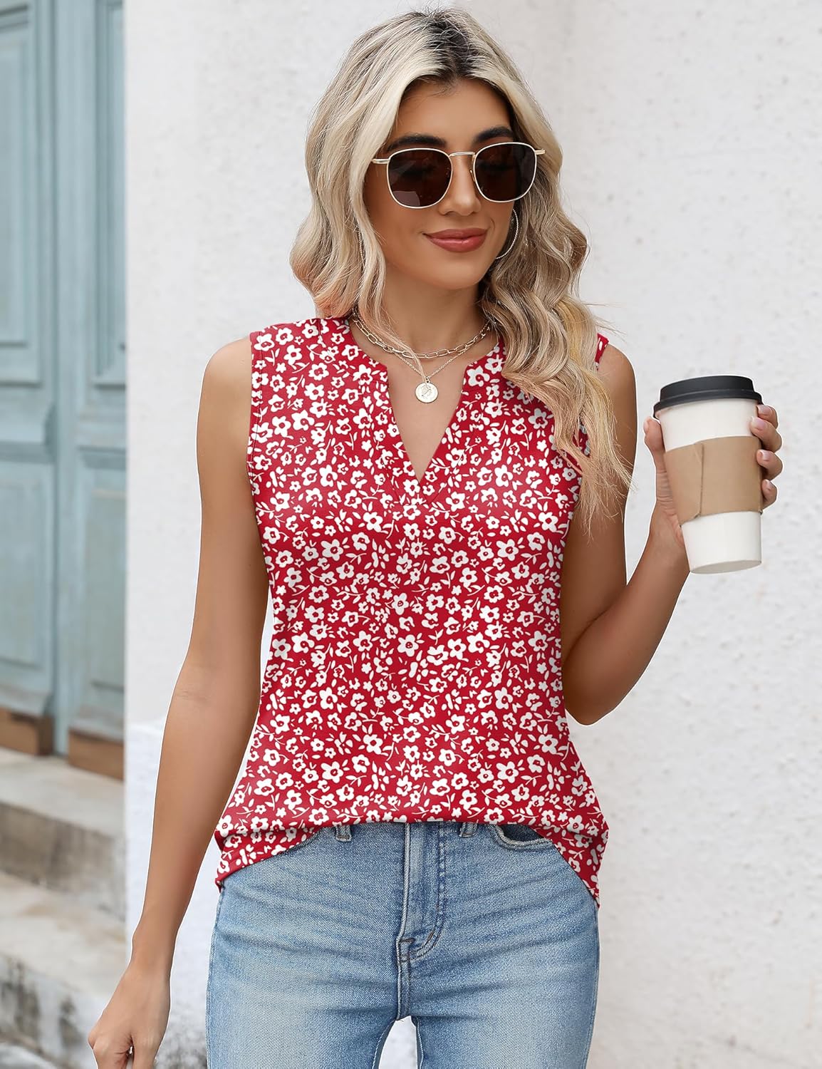 Romanstii Sleeveless Shirts for Women Casual Summer V Neck Tank Tops Dressy Blouses Tunic - Image 6