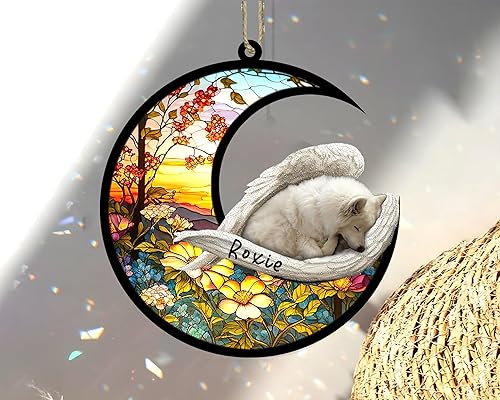 Miniatura 373 de Chow Chow Dog Memorial Suncatcher, adorno de Navidad Chow Chow con nombre, atrapador de pérdida de mascotas, regalos para los amantes de los perros