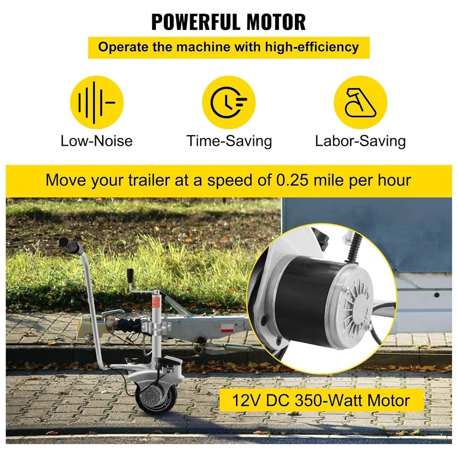 Elektryczny Przenośnik Przyczep 2270KG, Napędzane Koło Podporowe 12V/350W, Podnośnik Przyczep, Opona Gumowa 8'', Do Przesuwania Przyczep, Karawanów i Łodzi