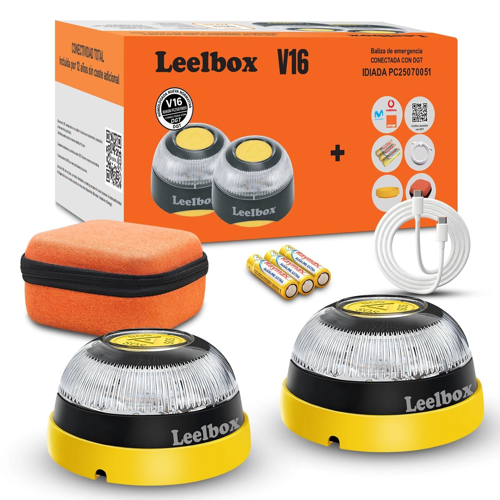 2PCS Baliza V16 Homologada DGT, Luz Emergencia con Geolocalización por SIM Incluida, luz emergencia coche homologado DGT, Base Imantada Fuerte, 1KM Visibilidad, IP54, Sustituto Triángulos