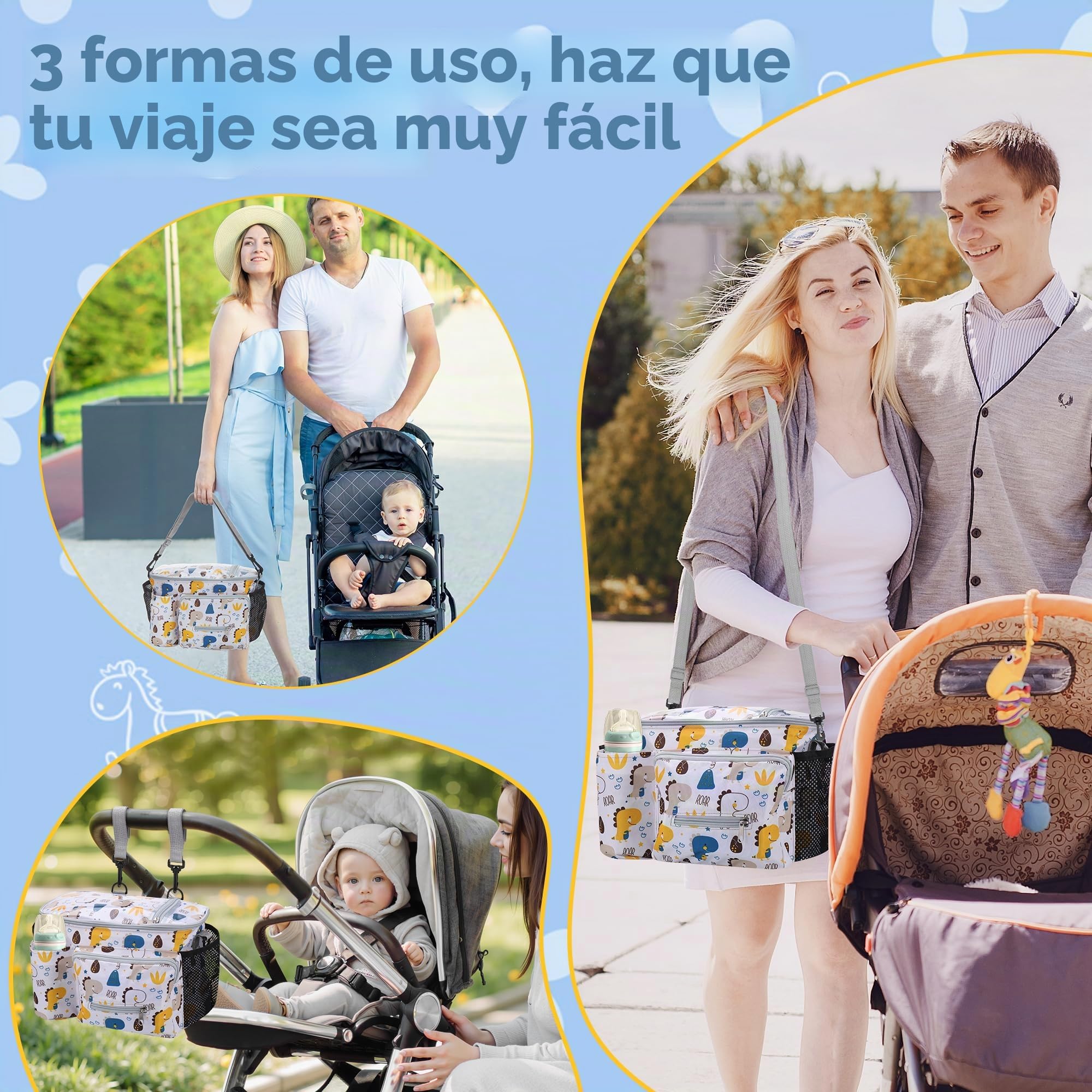 Organizador universal para cochecito de bebé, bolsa para cochecito de bebé, con gran espacio de almacenamiento, práctica bolsa para cochecito de bebé, equipamiento inicial para recién nacidos