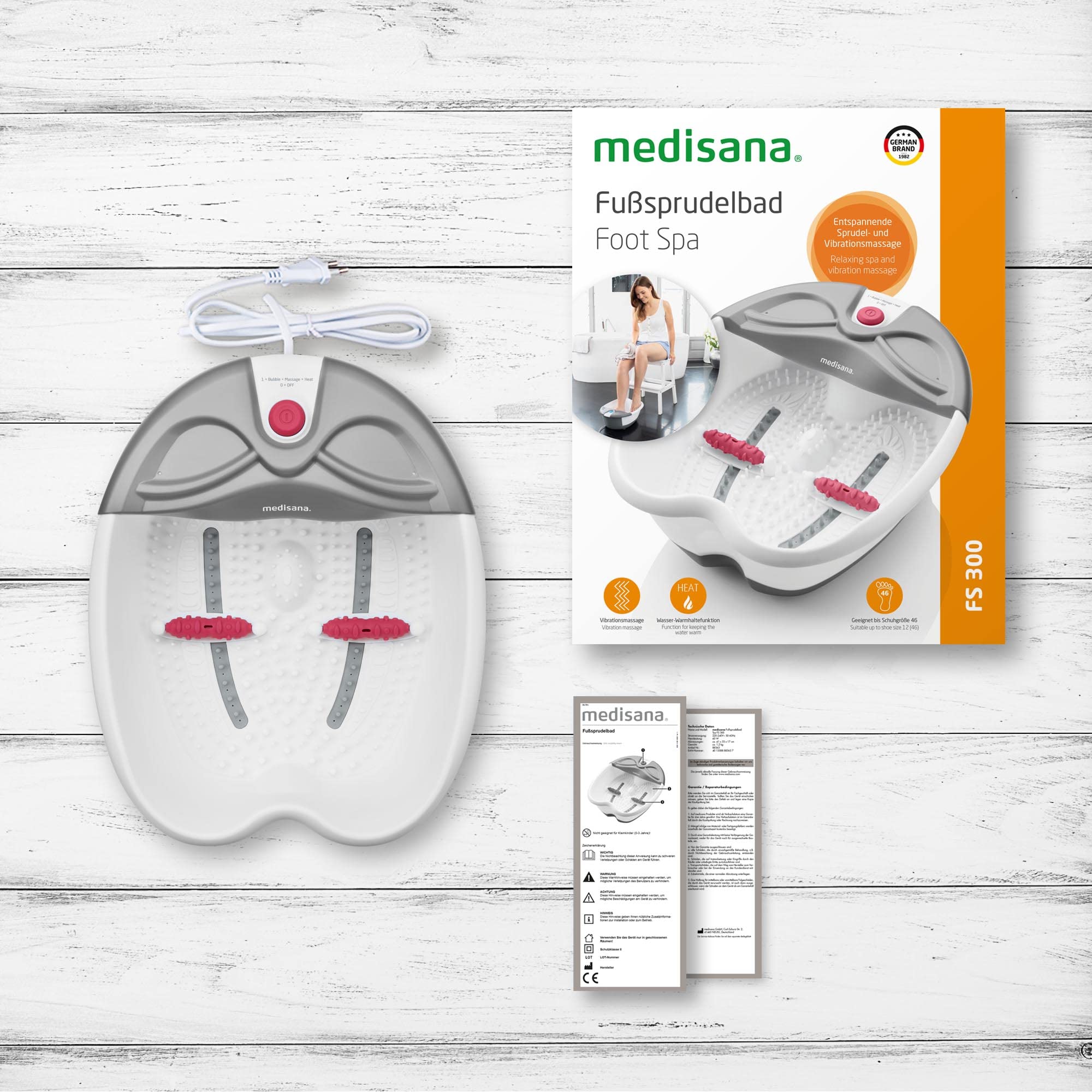 Medisana FS 300 spa para pies con masaje de zonas reflejas, baño de pies eléctrico, función de mantener el calor, con calefacción, para un agradable masaje