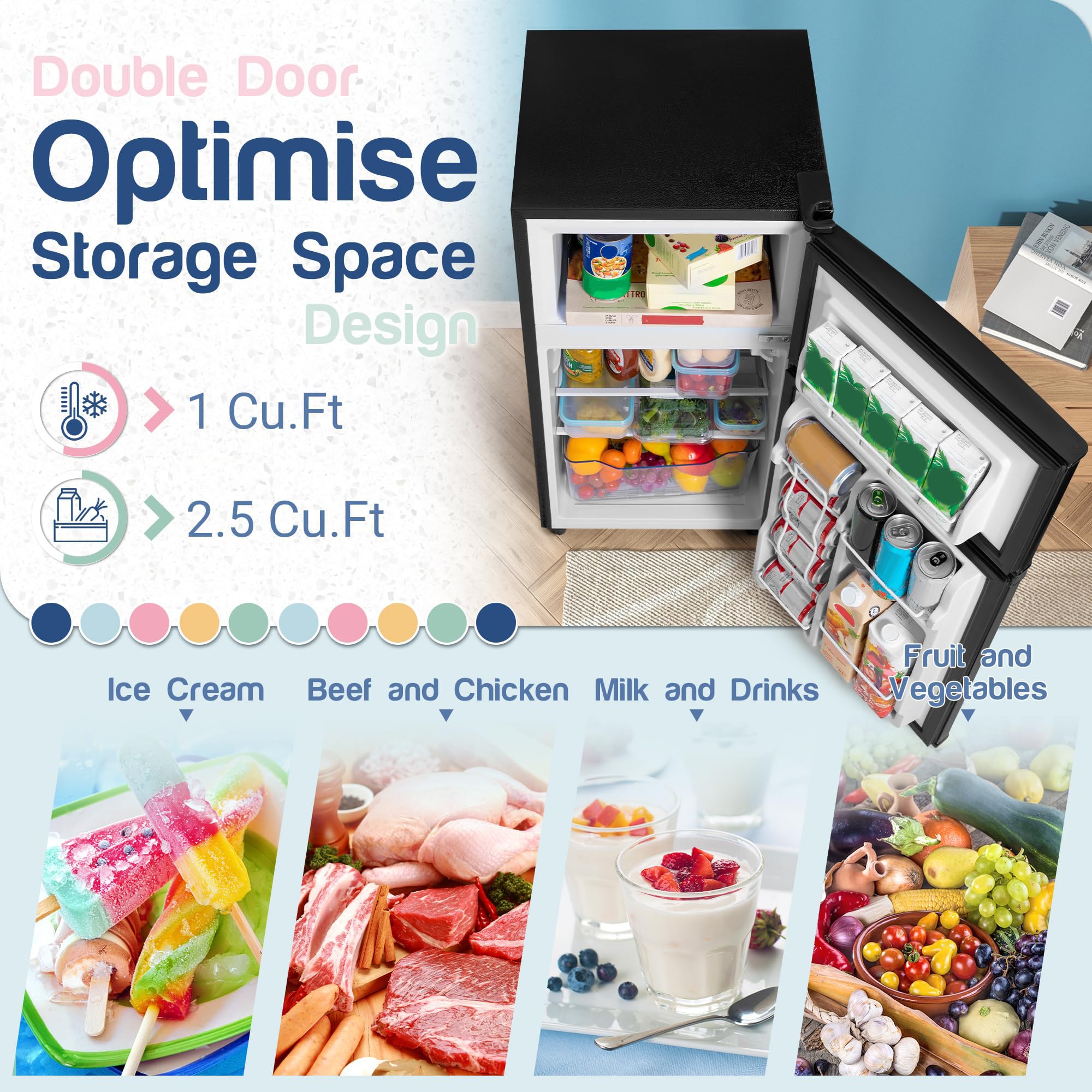 Tehanld Double Door Refrigerator with Freezer, 3.5 Cu.Ft, Small Fridge with Freezer, 7 Settings Temperature Adjustable, Mini Refrigerator for Office and Apartment Bedroom Dorm(3.5 Cu.Ft, Black) on Fridge.com