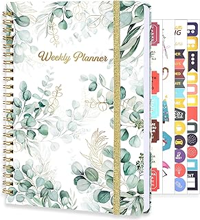 Undated Weekly Planner, A5 Weekly To Do List Notebook with Habit Tracker Spiral Binding Weekly Planner Notebook with Stickers Home Work School Supplies, Grean Leaves