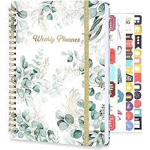 Undated Weekly Planner, A5 Weekly To Do List Notebook with Habit Tracker Spiral Binding Weekly Planner Notebook with Stickers Home Work School Supplies, Grean Leaves