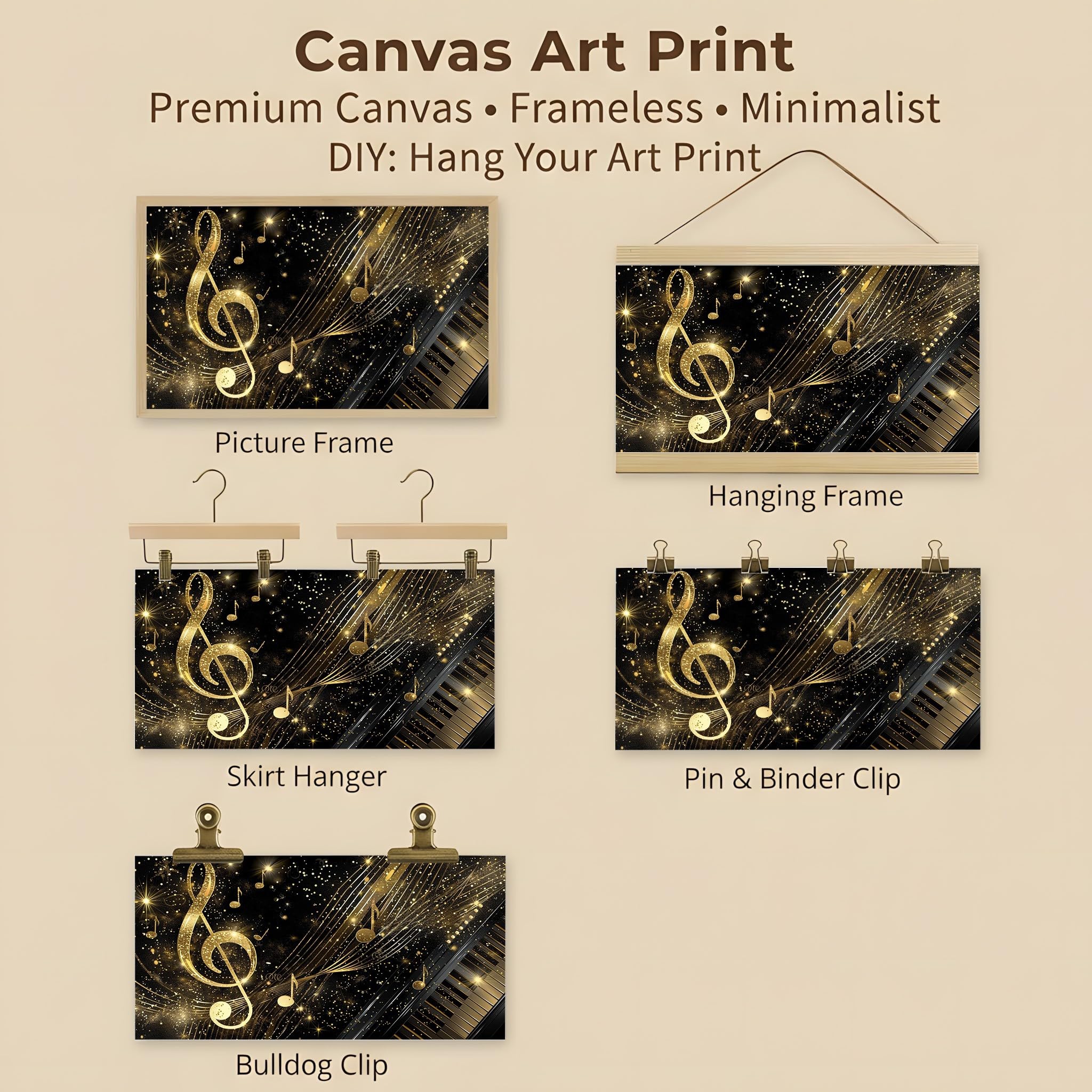 Quadri da Parete Moderni per Soggiorno Musicale Senza Cornice 80x160 cm | Chiave di Violino Stampa su Tela Rock Pianoforte Decorativa per Salotto Lusso Nota Musicale Quadretti per Camera da Letto