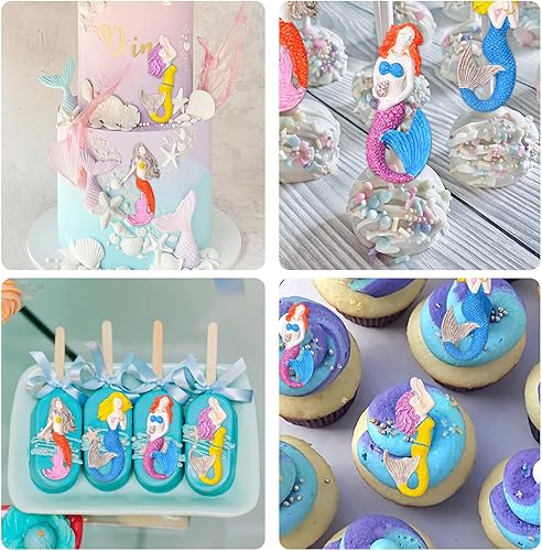 Miniatura 7 de Moldes de silicona de arcilla de sirena, 4 paquetes de diferentes temas de baile, moldes de chocolate de sirena para galletas, decoración de