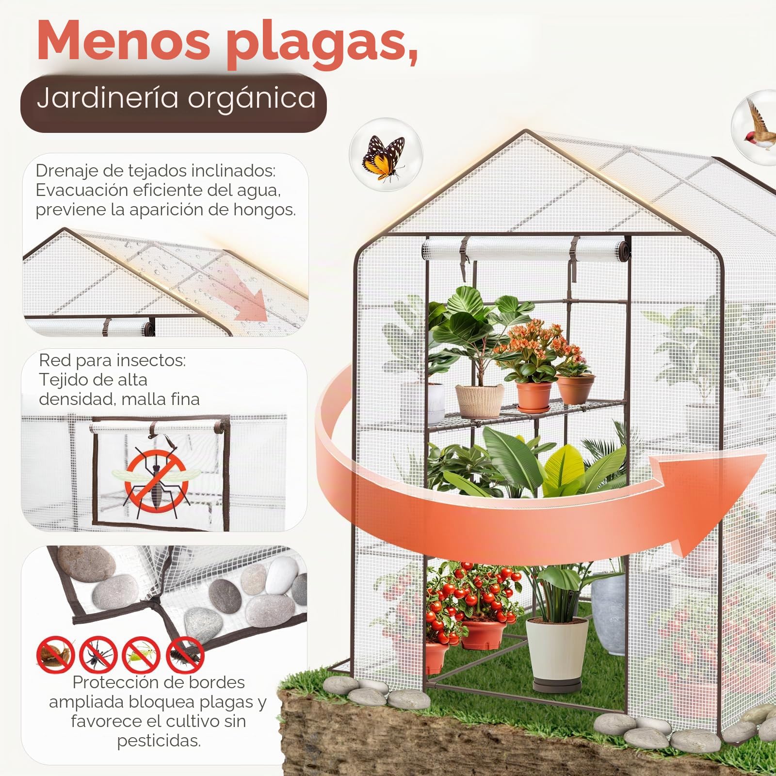 Sekey Lámina XXL para Invernadero, 200 x 145 x 145 cm, Cultivo de Tomates con 10 estantes, para jardín Estable con Cubierta de Polietileno, Resistente al Invierno, Color Blanco