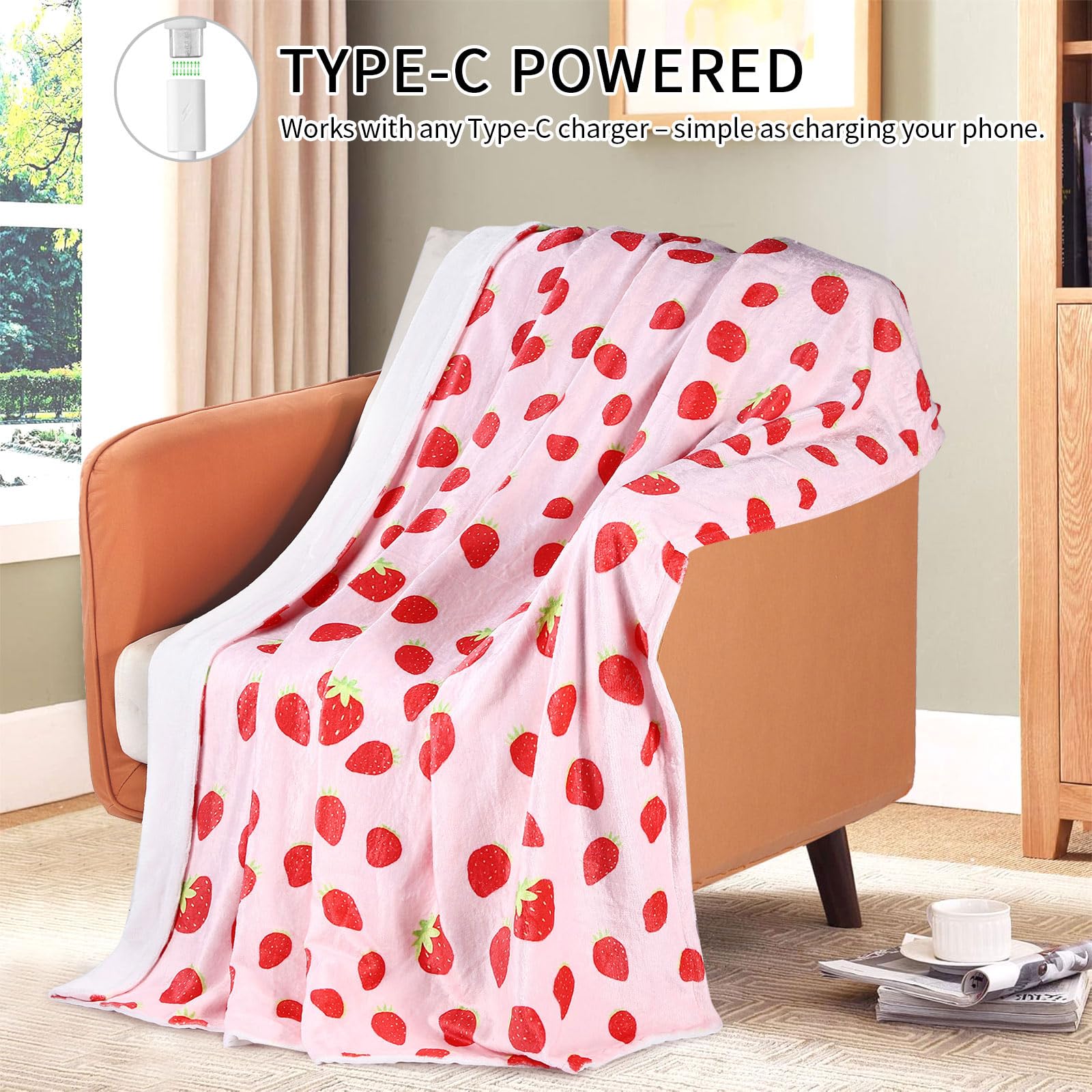 USB Type-C Powered Heated Throw Blanket for Women,50