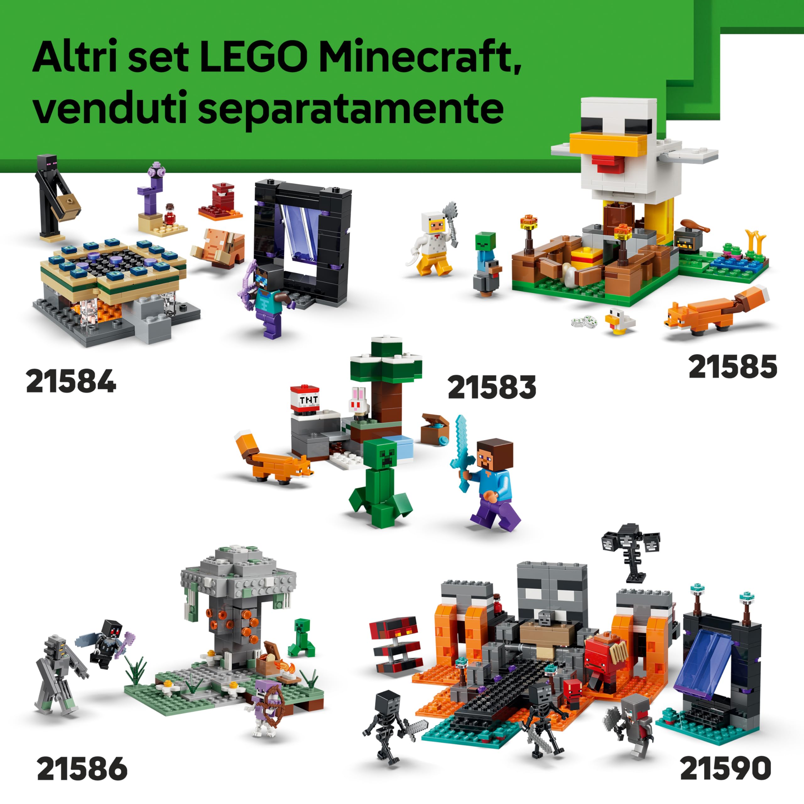 LEGO Minecraft Zombie Dungeon - Giocattolo Interattivo con Minifigure di Viandante, 3 Figure Zombie, Slime e un Tavolo da Crafting - Regalo per Gamer, Bambini e Bambine da 8 Anni in su - 21587
