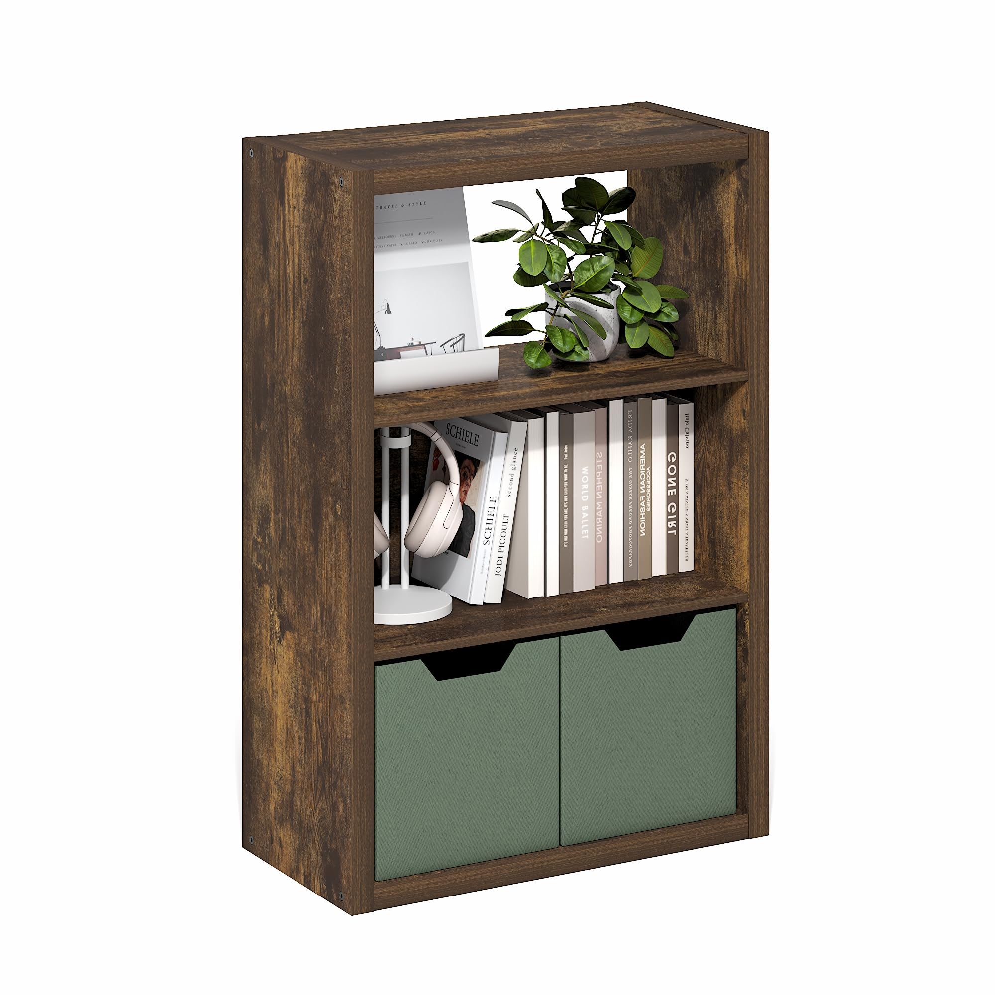 Furinno Viola Book Shelf, 3-Tier Bookshelf, Extra Thick Frame Bookcase with Open Shelf, Open Back Design, 11.3" x 23.2" x 35.9", for Living Room, Bedroom, Home Office, Amber Pine