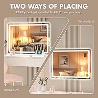 Vista 177 de Hasipu - Espejo de tocador con luces LED, espejo iluminado de maquillaje de 28 x 20 pulgadas, con 3 modos regulables, control por pantalla táctil