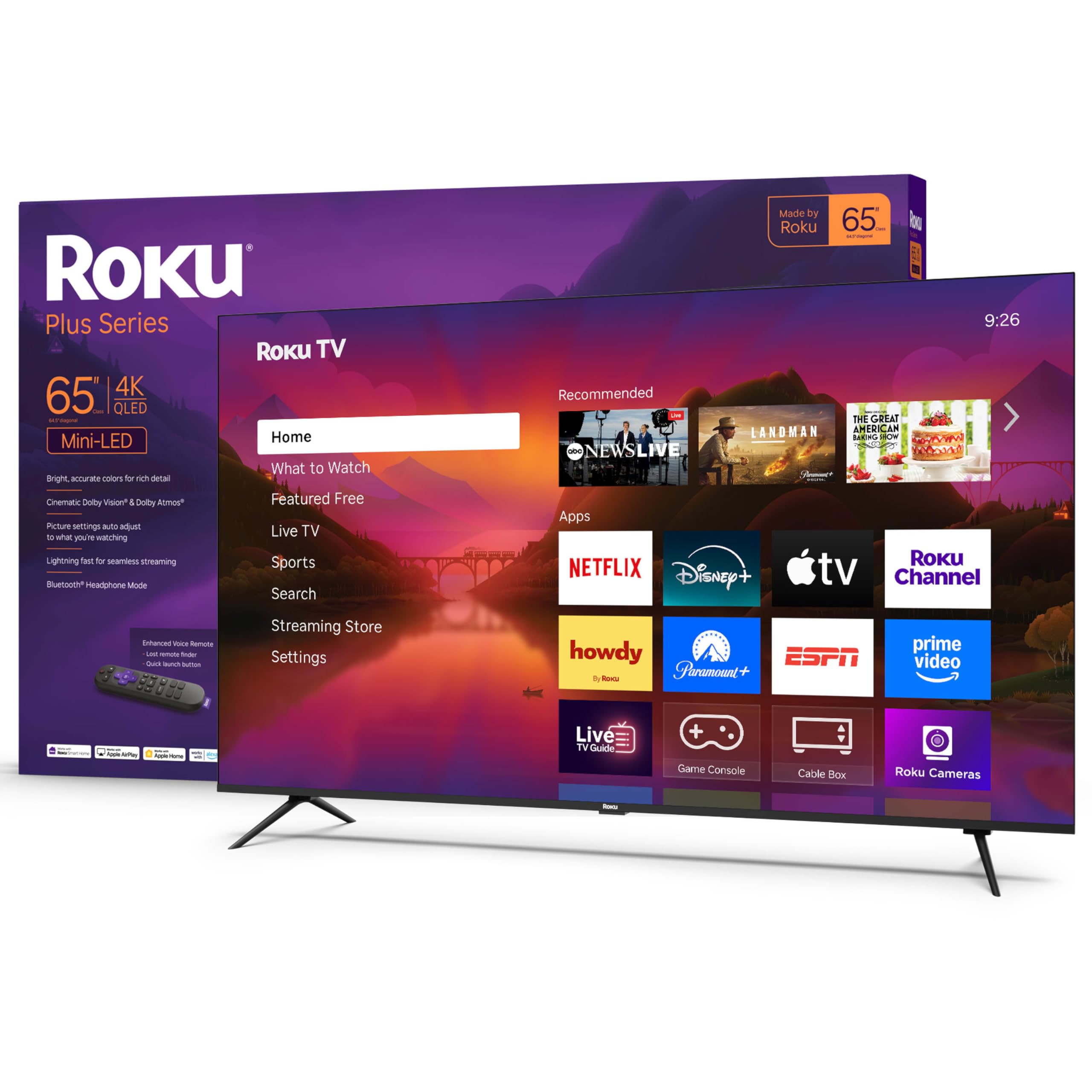 Roku Smart TV 2025 – 65-Inch Plus Series, Mini-LED TV – RokuTV with Enhanced Voice Remote – Flat Screen 4K QLED Television with Dolby Vision & Wi-Fi for Streaming Live Local News, Sports