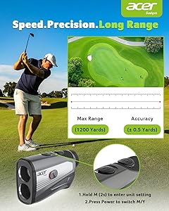 Acer Gadget Golf Rangefinder with Slope - 1200/1700Yards Laser Range Finder for Golfer, 6X Magnification Rangefinders Golf with Flag Pole Locking Vibration, Rechargeable Magnetic Gifts for Golfers