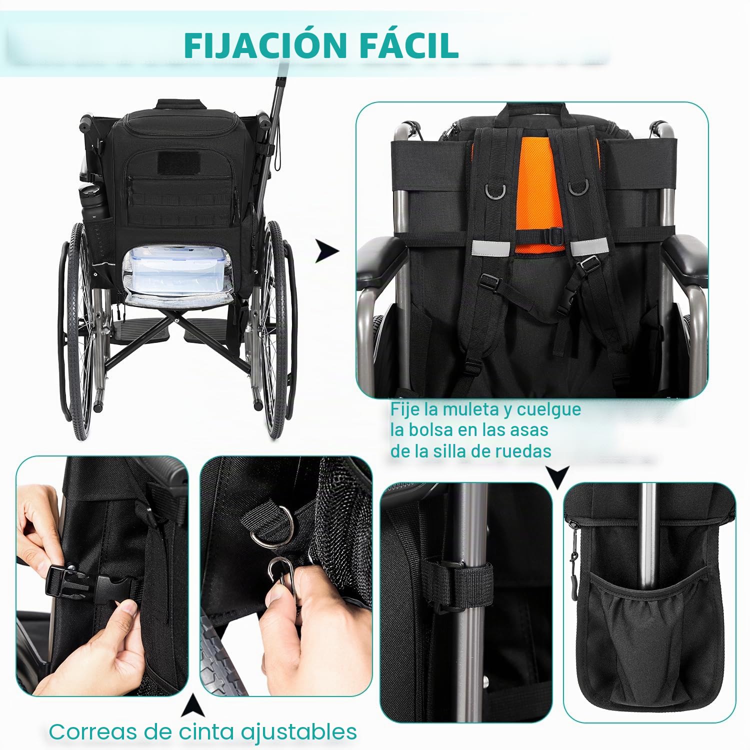 Bolsas para silla de ruedas, nailon, mochila para andador | Bolsa de almacenamiento para accesorios con bolsas para muletas y bolsa isotérmica