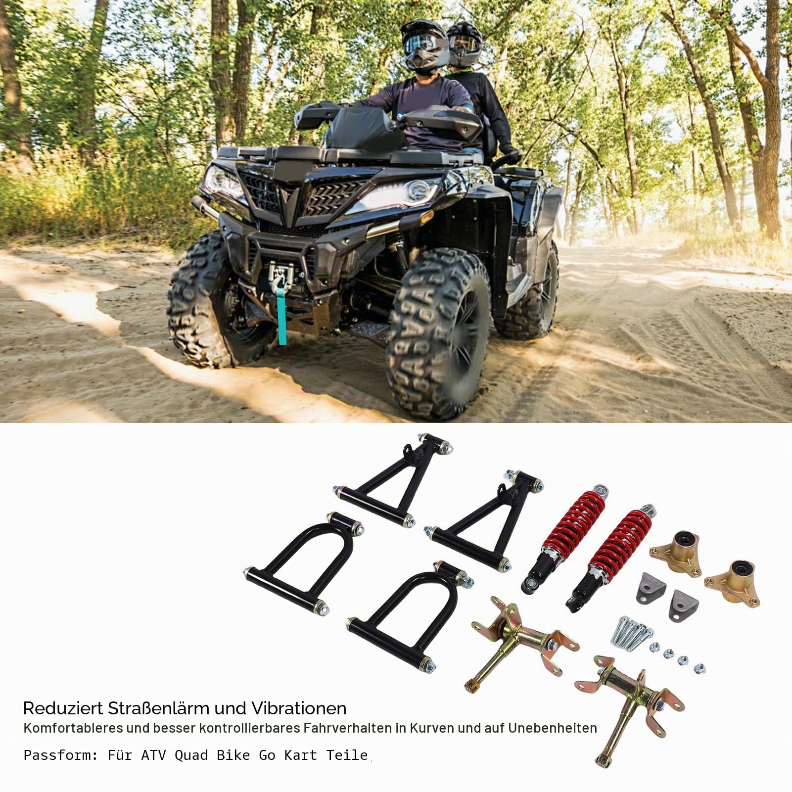 Vorderradaufhängungsarm-Kit, Stoßdämpfer-Kit für ATV Quad Bike Go Kart Verbesserte Stabilität Komfort Obere und Untere Schwinge Haltbarkeitsteile