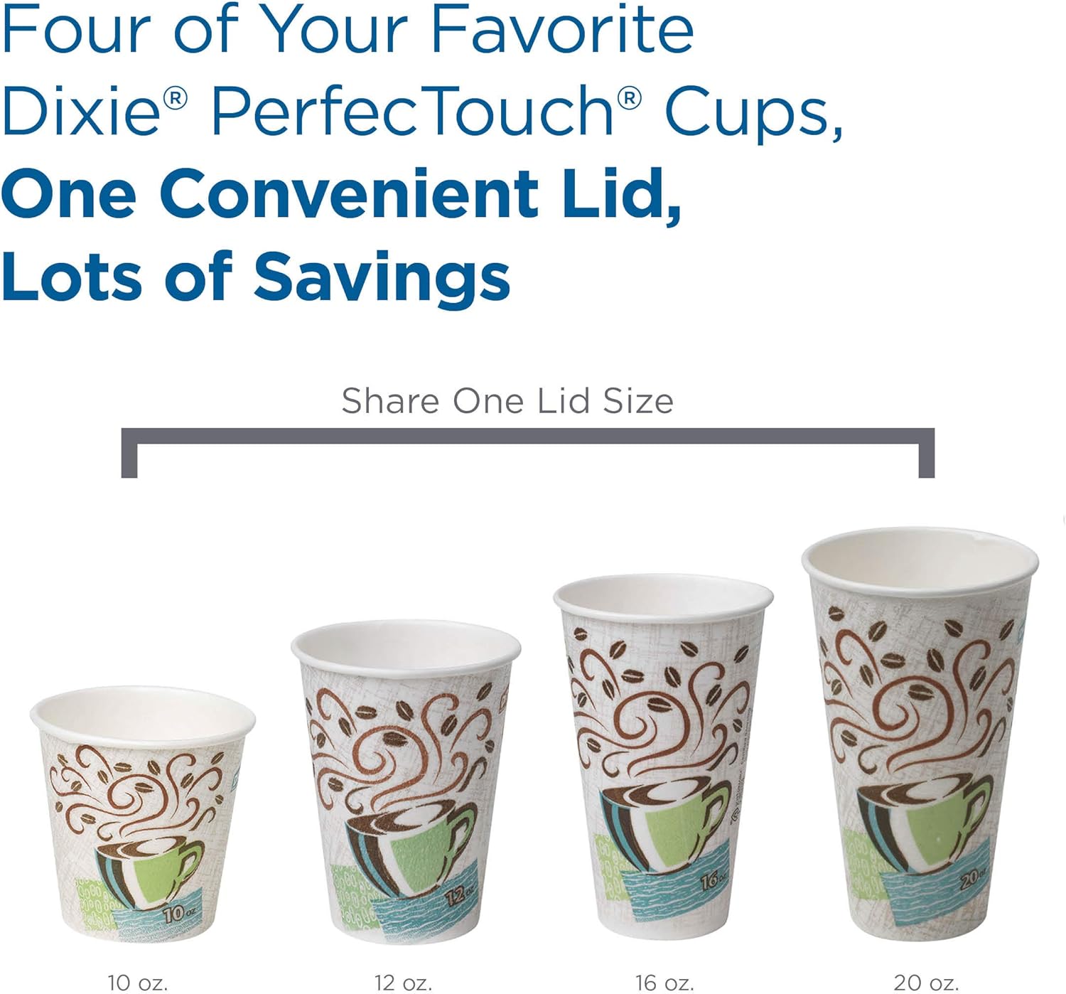 Dixie PerfecTouch 10 oz Paper Coffee Cups and Lids By GP PRO, Coffee Haze Design, 300 Disposable Cups and Lids (50 Disposable Cups and Lids Per Pack, 6 Packs Per Case), 5310COMBO600