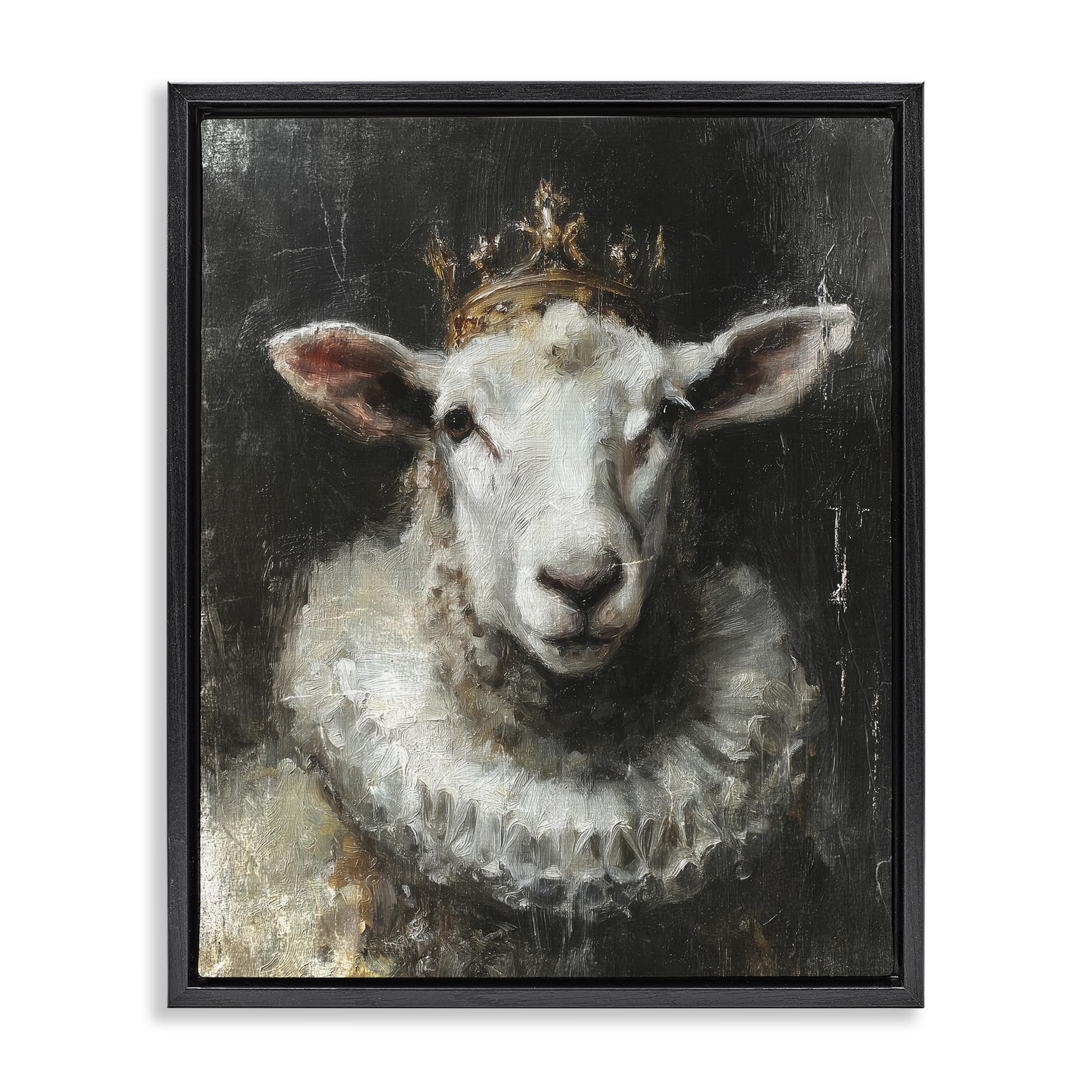 Stupell Industries Regal Crowned Sheep Portrait 'Crowned Sheep Portrait', Floating Frame Canvas Art, Black, 25 X 31 Inches, Easy To Hang And Sturdy, Made In Usa, By Svetlana Aleynikova