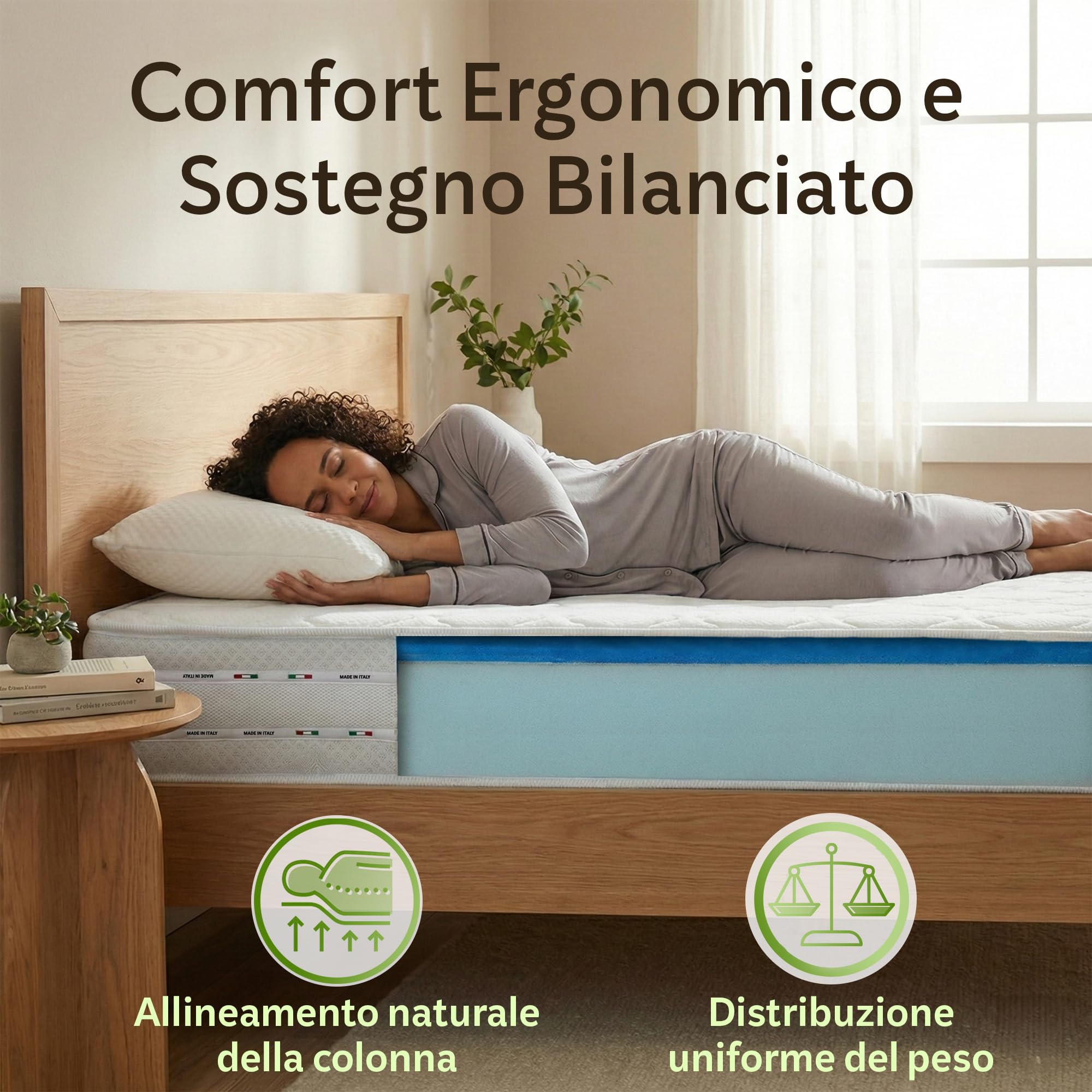 Materassi Russo - Materasso Una Piazza e Mezza 120x200 in Memory Foam e Waterfoam, Alto 20 cm, Ortopedico Semi Rigido, Anallergico e Antiacaro, Tessuto Aloe Vera, Made in Italy
