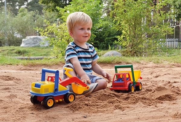 Lena 04151 Aktiv Bagger, ca. 35cm, mit beweglicher Spielfigur, Baustellen Spielfahrzeug für Kinder ab 2 Jahre, robuster Schaufelbagger mit funktionstüchtigen Baggeram und Haltegriff - 5
