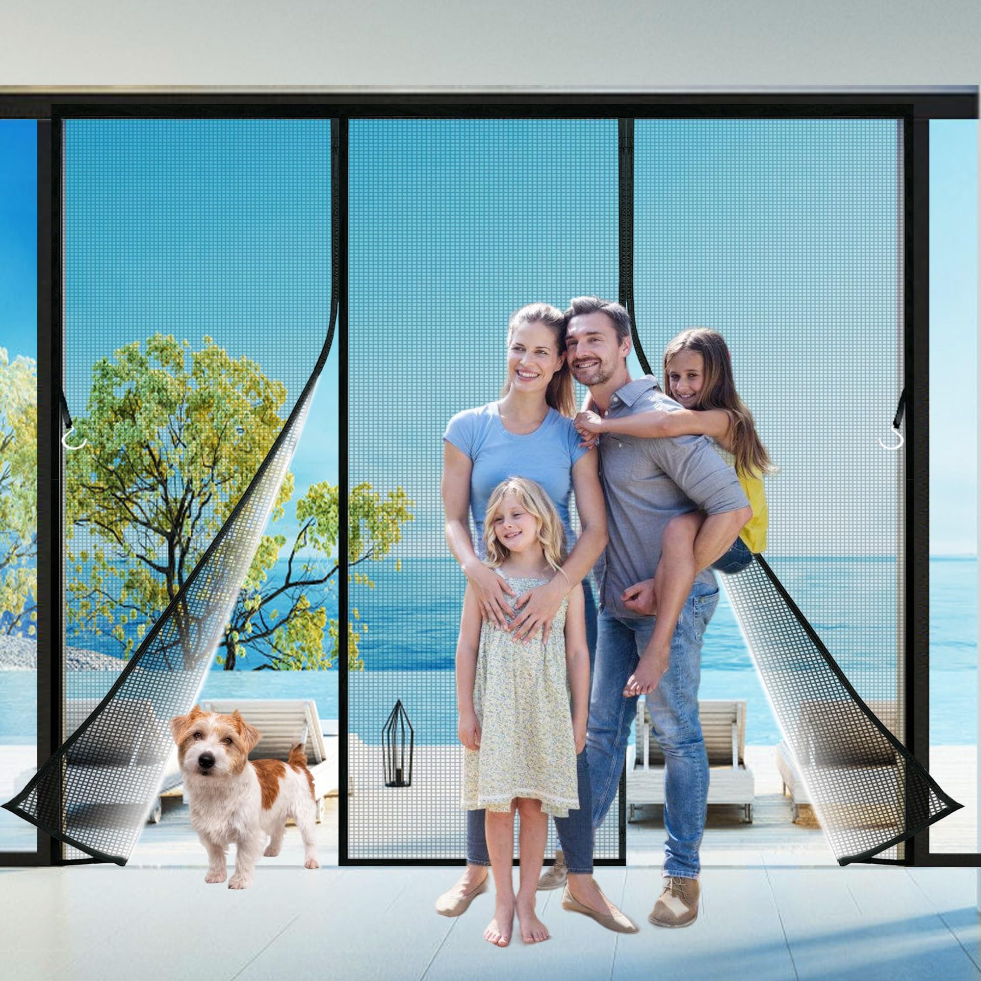 Thalix Magnetic Screen Double Door for French Sliding Patio, 118x106 inch Self Sealing Magnets, Double Opening Door Screen Mesh Net Magnetic Closure,