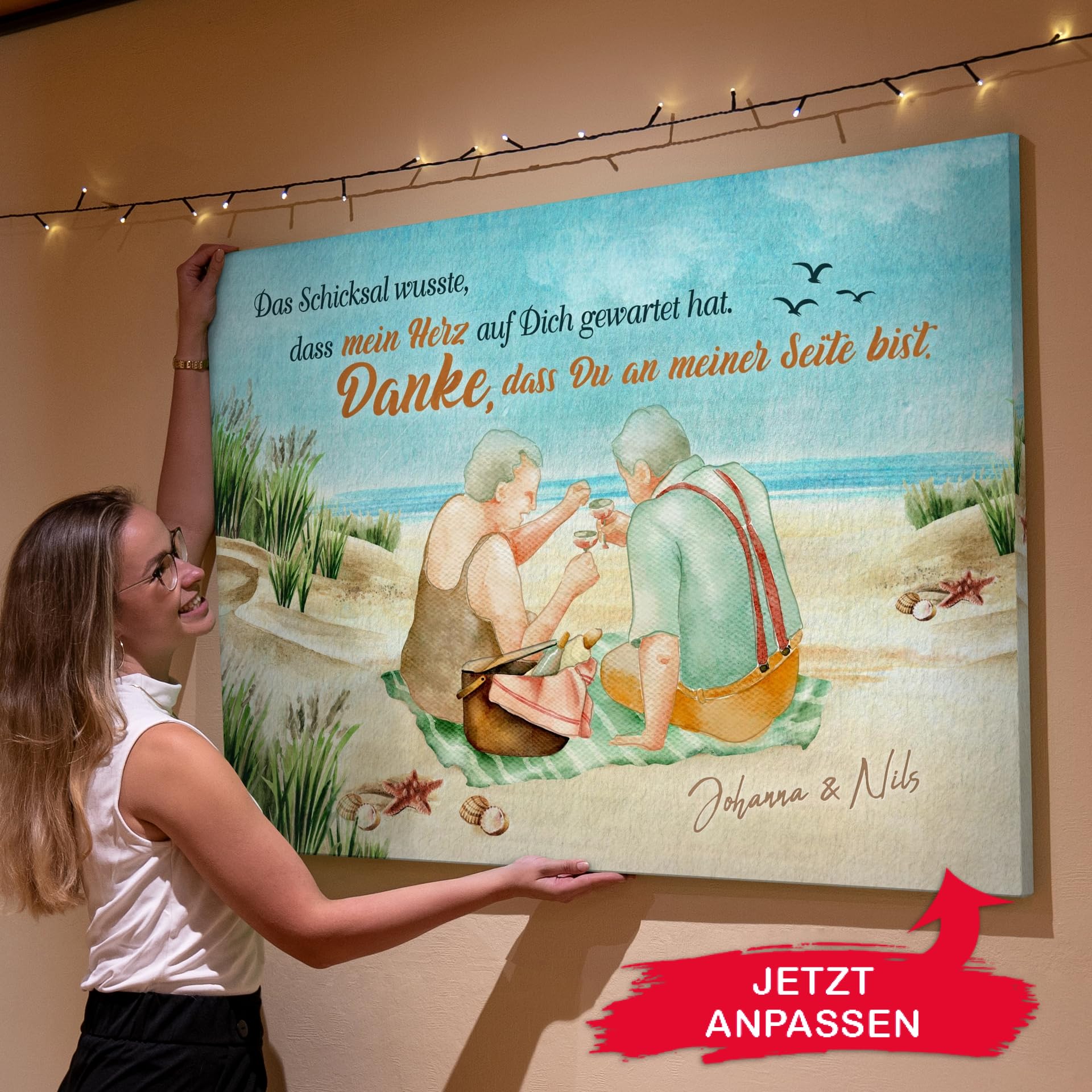 Liebesleinwand Personalisiertes Geschenk für Partner Geschenk Jahrestag, Verlobung, Hochzeitstag | Leinwandbild romantisch gestalten | Wartendes Herz