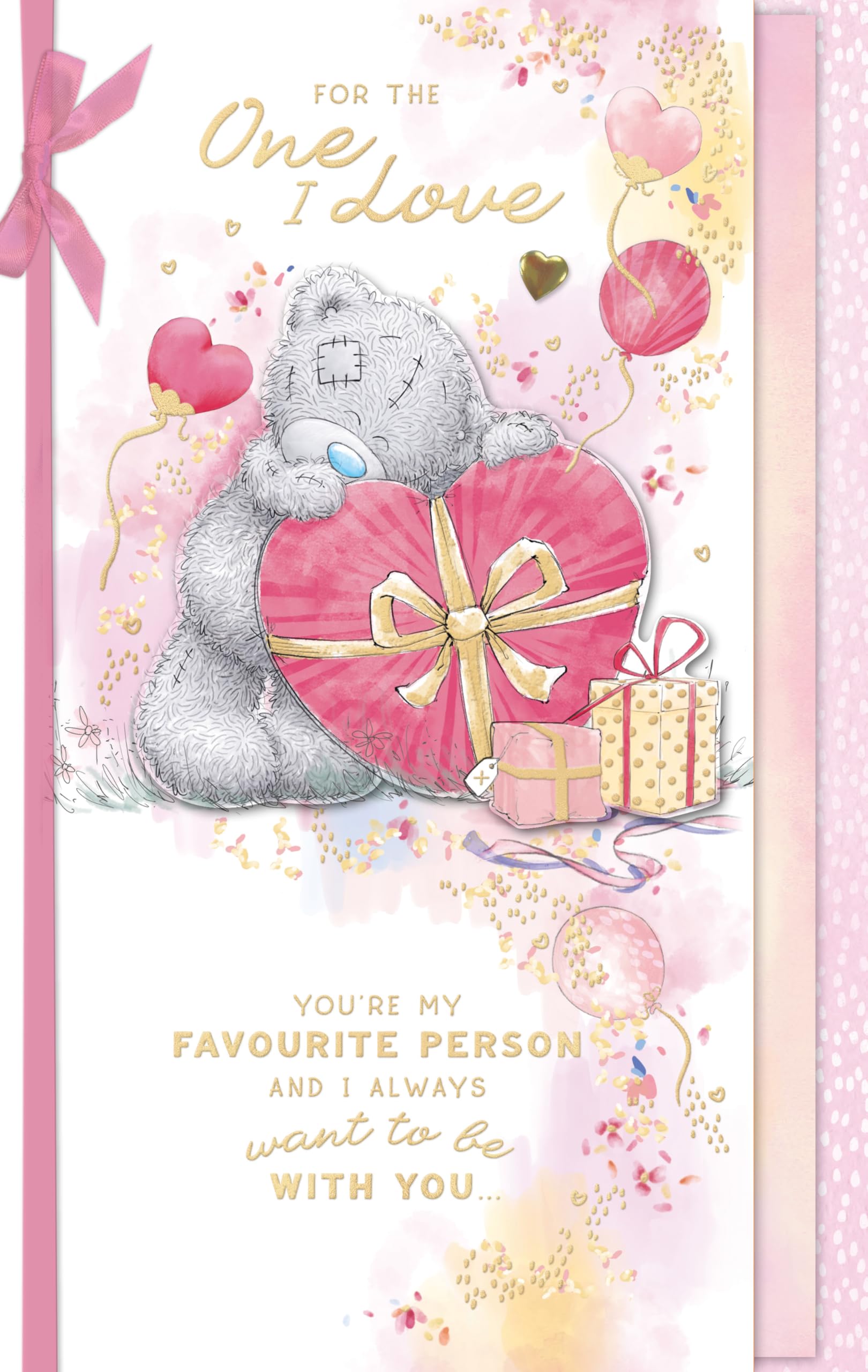 Me To You Tatty Teddy One I Love Bear With Heart Luxury Hand Made Gold Foil Birthday Card, 7 X 11 Inches - Official Collection