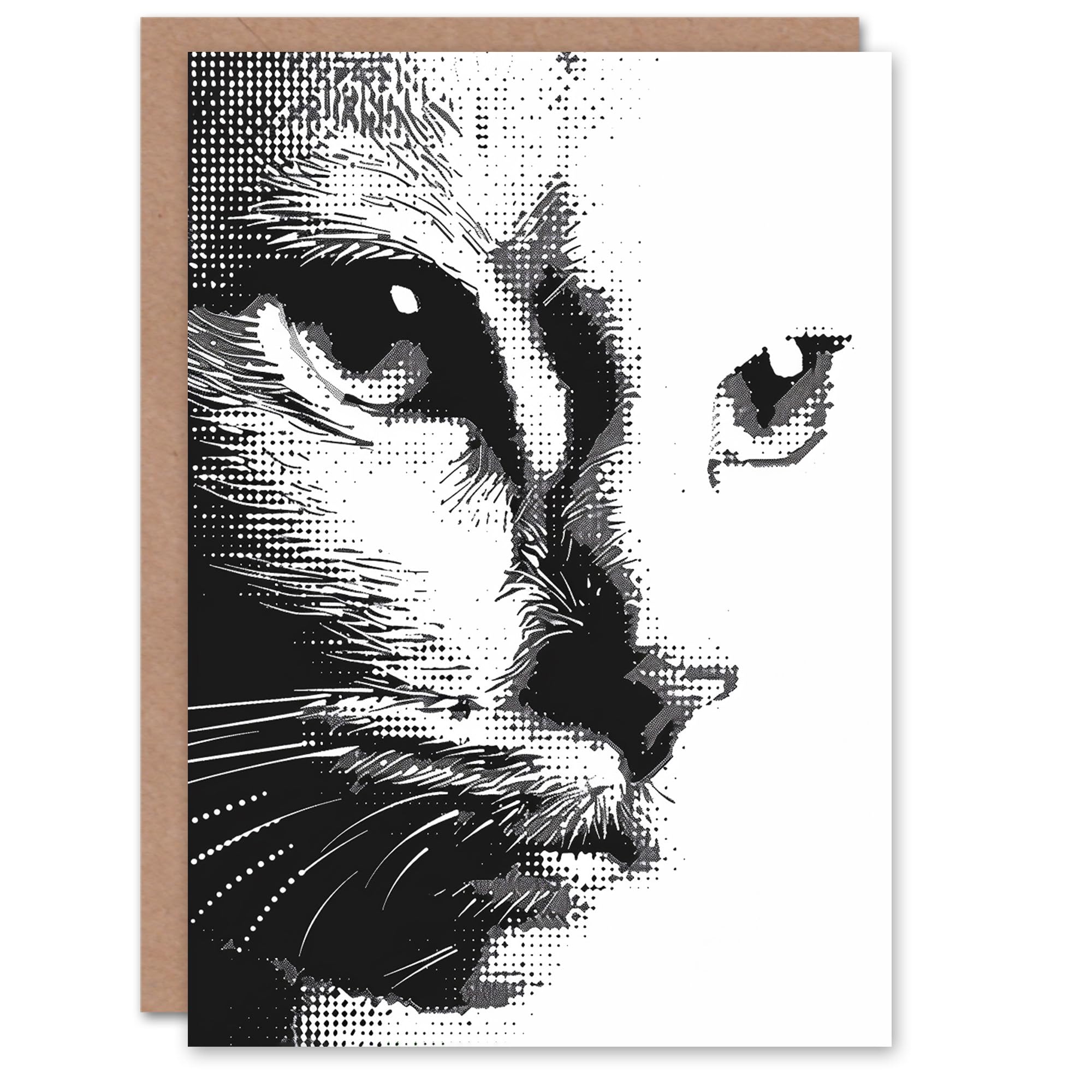 Artery8 Cat Lover Feline Black White Halftone Pop Art Blank For Him Or Her Art Birthday Card