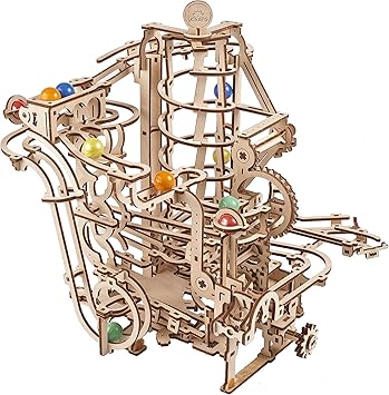 UGEARS Marble Run Spiral Hoist - Fourth Wood Marble Track 3D Puzzle Model Kit with Colored Glass Marbles - Mechanical Engineering Construction Set for Adults - Creative Gift Wooden Puzzle Model Kits
