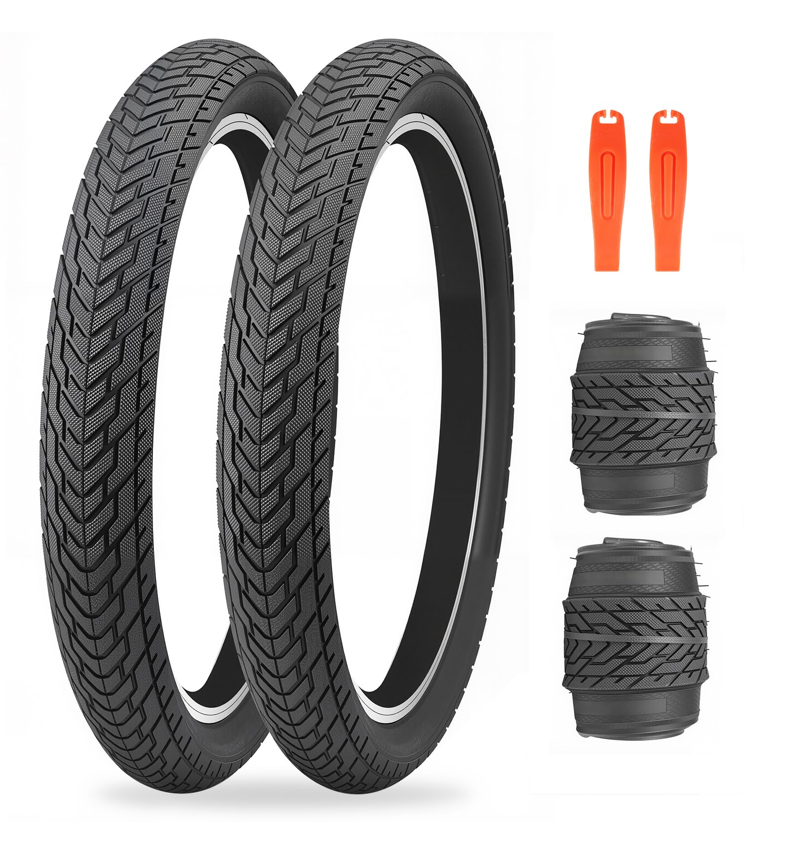 ZUKKA 20 x 2.35 Bike Tire 1/2 Pack 20 inch x 2.35 BMX Bike Tire Folding Replacement Tire for MTB Mountain Bike, BMX Bicycle Commuter Bike (Black, 2 Tires+2 Levers)