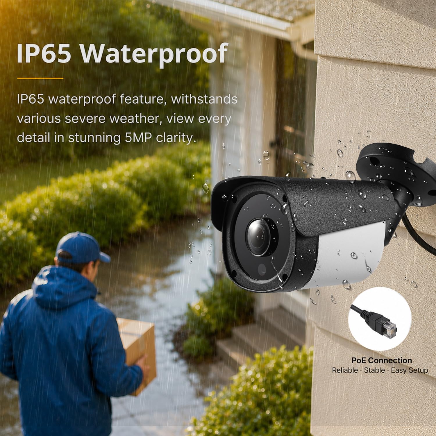 5MP POE IP Kamera, Metall Outdoor Indoor IP65 Wasserdicht POE Sicherheitskamera, 10M IR Nachtsicht 1.44mm Fisheye Panoramalinse P2P View Kamera, Bewegungserkennung (I542-P-HS-S)