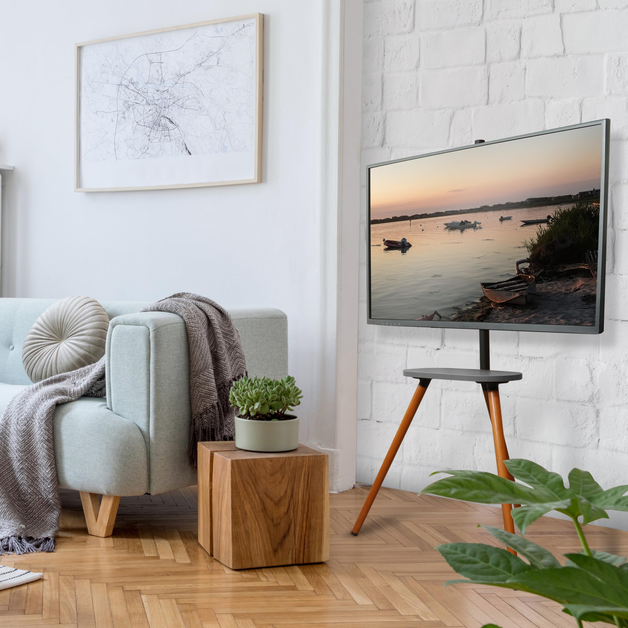 METRONIC 451077 Support TV sur Pied Television Universel 43 à 65 Pouces (109-165 cm) Pivotant avec Trepied Bois au Sol - Stand pour Télé, Max Vesa 400x400 jusqu'à 35 Kg
