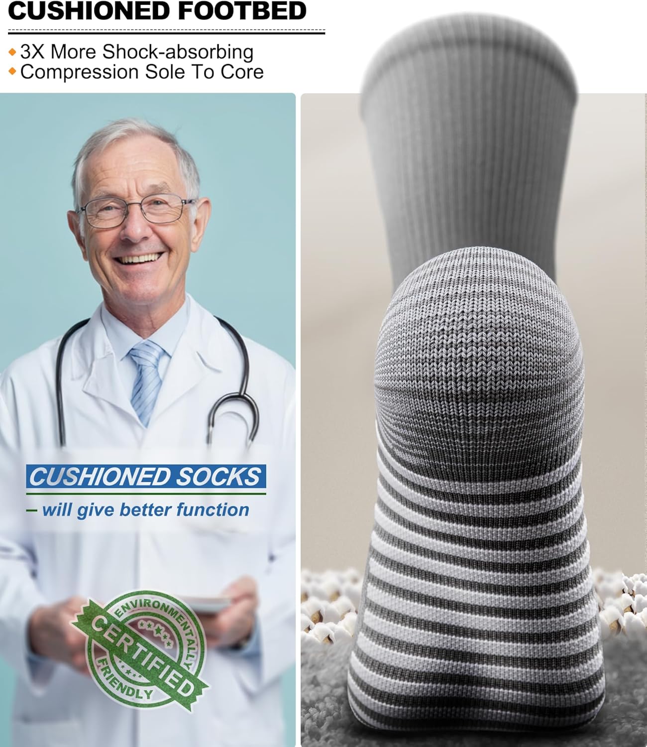 BULLIANT Men Compression Socks 3Pairs-Knee High Socks 15-20 Pressure Unise- Cushioned Sole Extra Wicking - Image 4