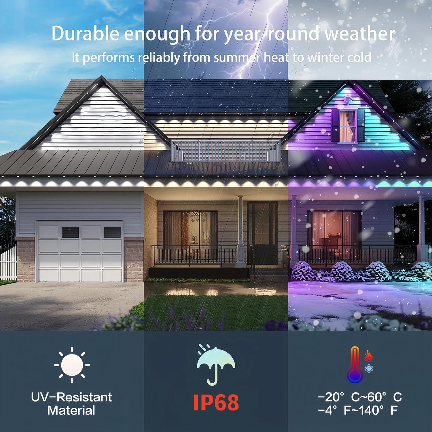 Permanente Außenleuchten 30,5 m, RGBW+IC Smart LED mit 60 LED-Lichtern, IP68 wasserdicht, App & Fernbedienung für Weihnachten, Urlaub, Dach und Pool Party Dekor