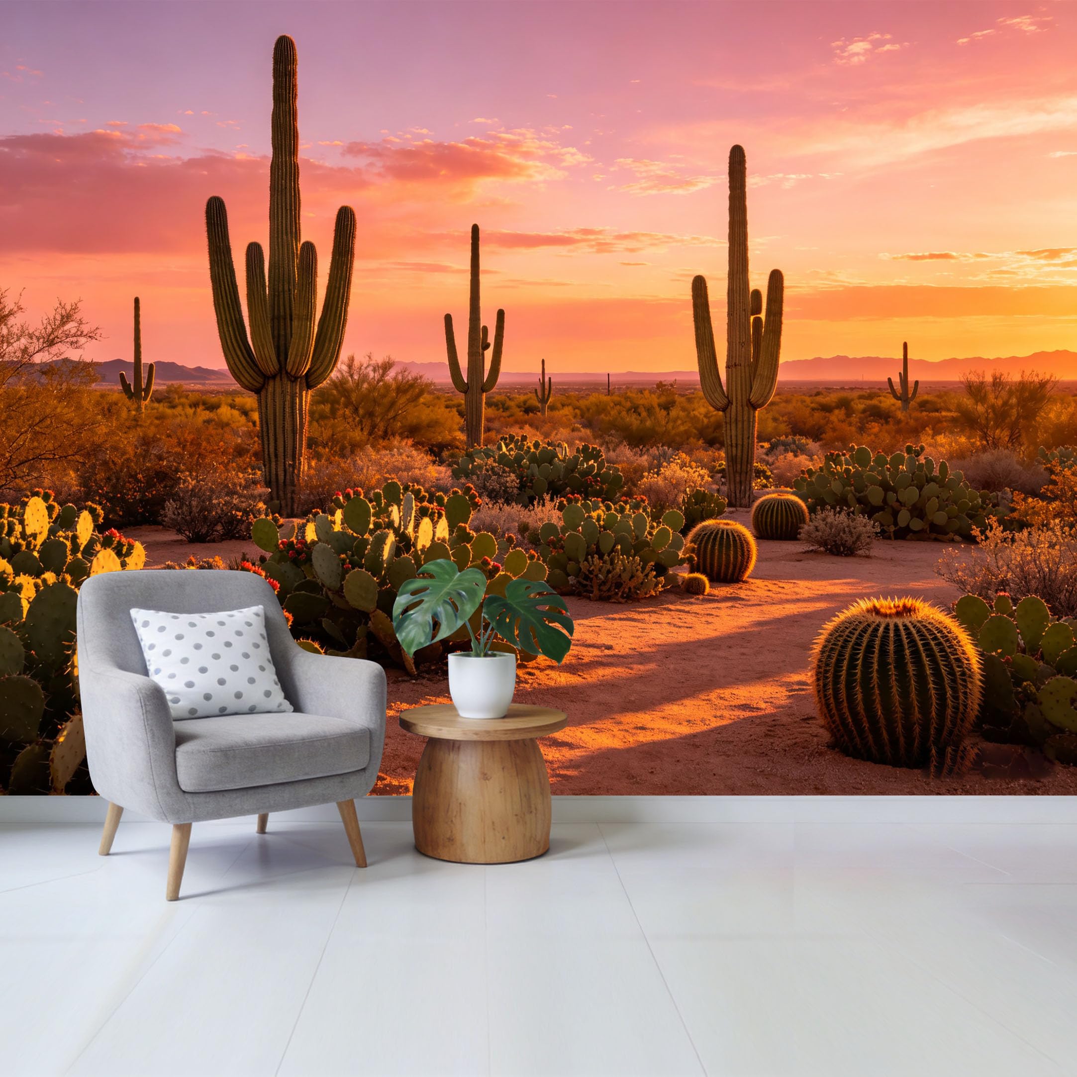 Custom Size Wall Mural Arizona Desert Sunset Saguaro Cactus Botanical Landscape SelfAdhesive Wall Fabric Removable Wallpaper for Home Office Decor