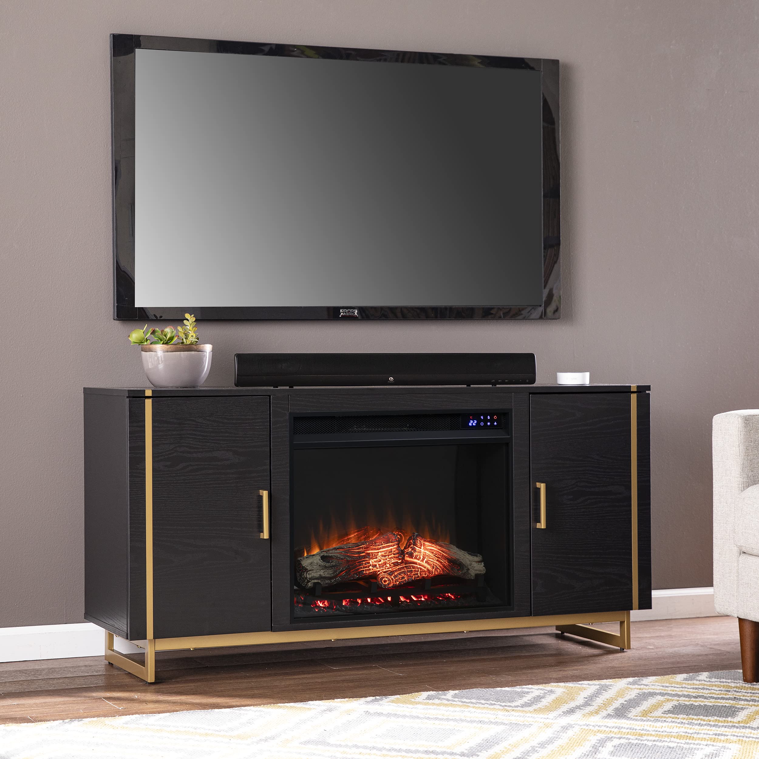 Amazon.com: SEI Furniture Biddenham Electric Fireplace Console w/Media  Storage, Black : Home u0026 Kitchen