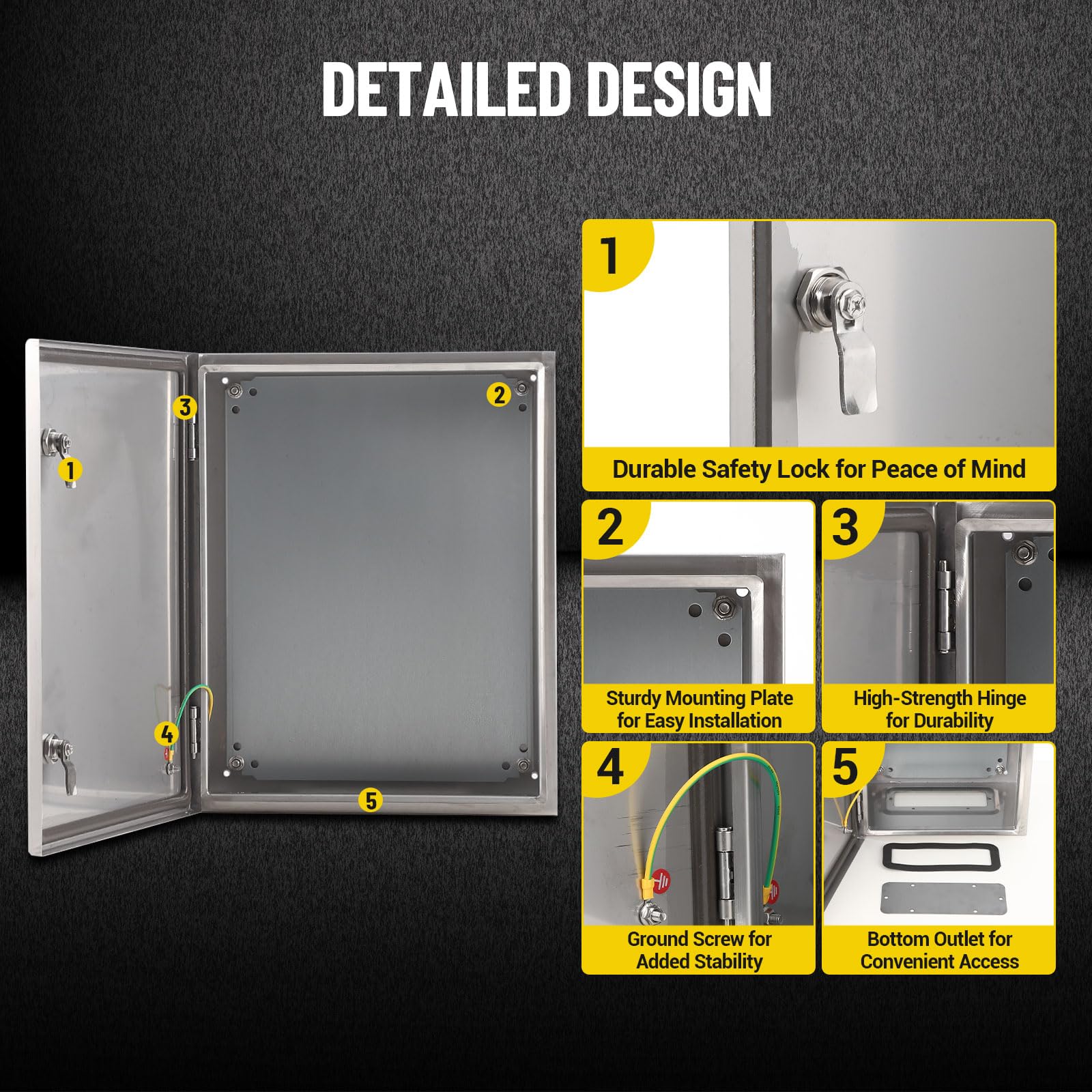Garvee Boîte de dérivation électrique extensionérieure inox 304 étanche IP65 - Couvercle à charnière, serrure - Résistante à la corrosion/poussière - Pour installation intérieure/extensionérieure -