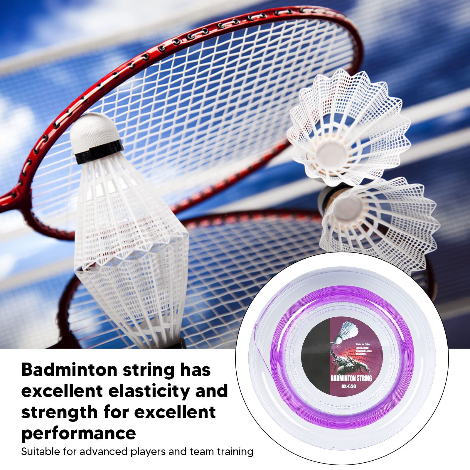Keenso Corde de Raquette de Badminton, 0,72 Mm 200 M Corde de Raquette de Badminton Ligne de Corde en Nylon D'entraînement de Badminton BX 650