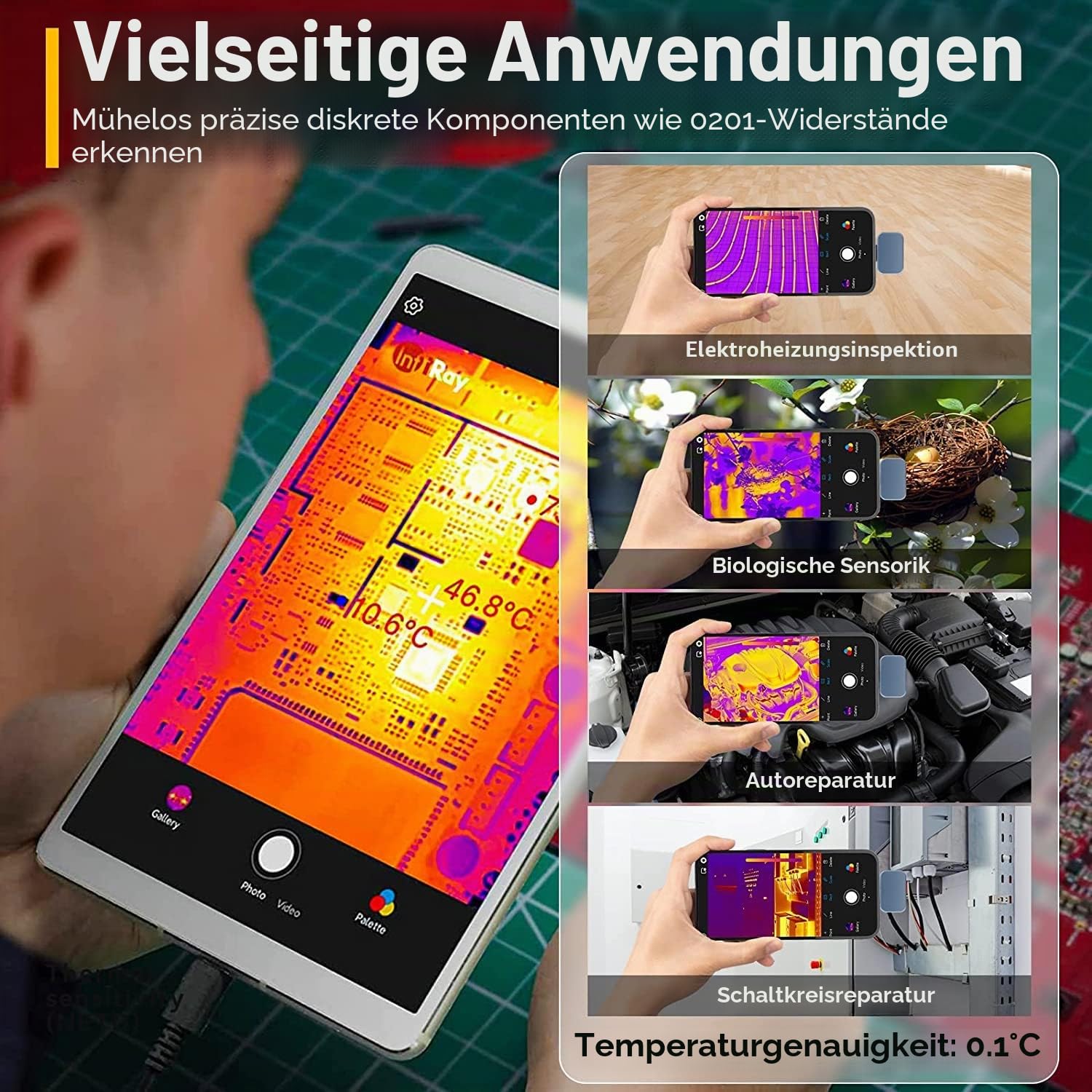 InfiRay P2 Pro Wärmebildkamera mit leistungsstarker Analyse, schneller Bildgeschwindigkeit und Plug-and-Play USB-C Konnektivität, Ideal zur Erkennung von Hot Spots, Fehlersuche,Reparaturen zu Hause