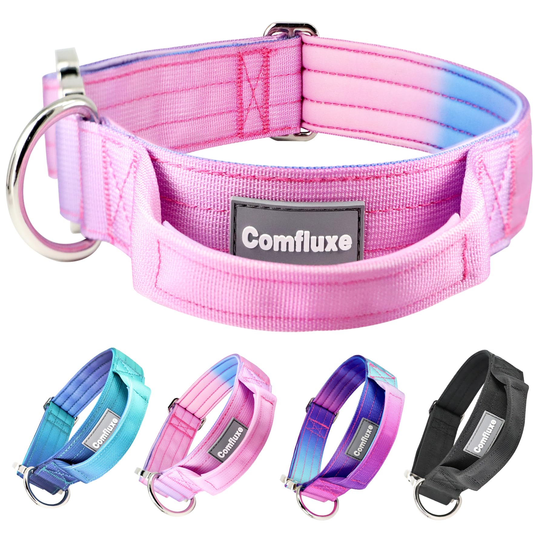 Comfluxe Tactical Dog Collar, 1.5" Wide Thick Heavy Duty Dog Collar with Handle, Soft Neoprene Padded Military-Grade Nylon Training Collar with Quick