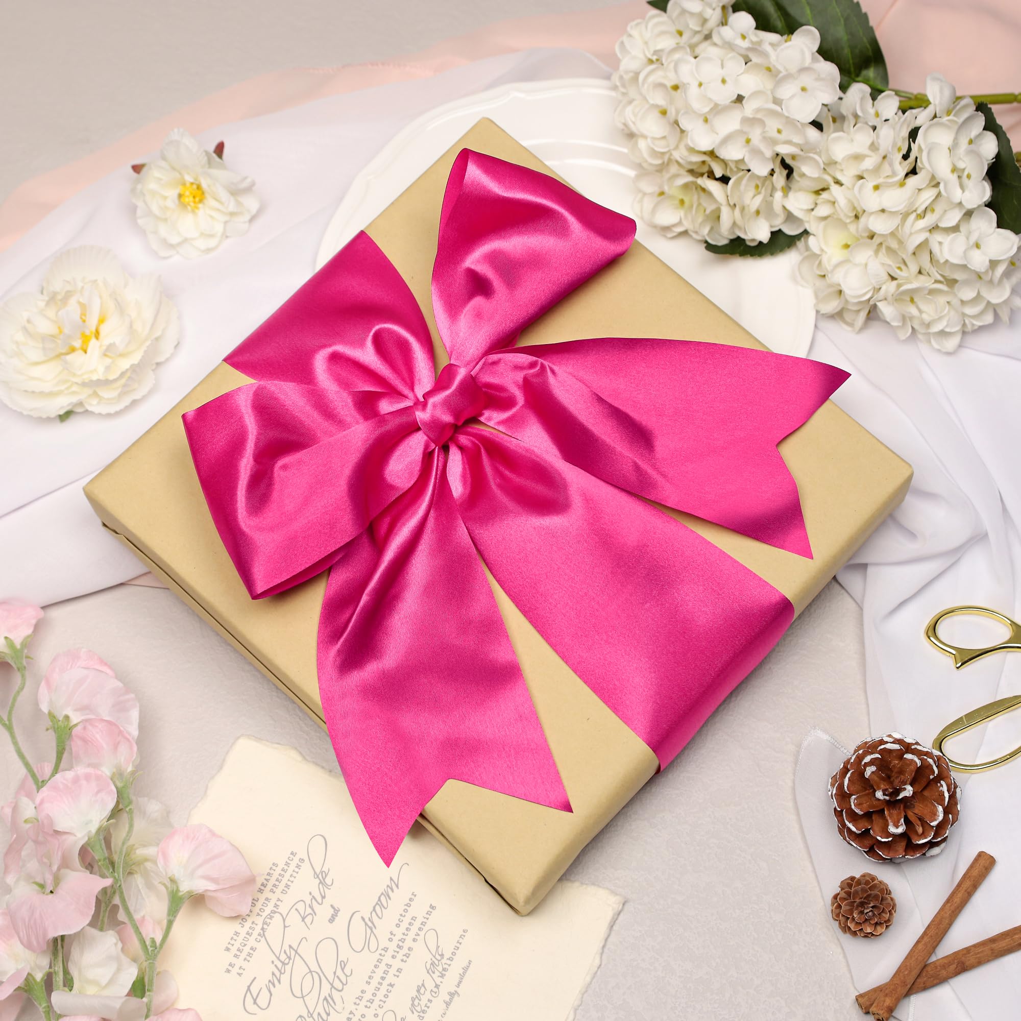 Hot Pink Satin Ribbon, 100mm x 20M Wide Hot Pink Ribbon, Solid Large Ribbons for Cutting Ceremony Grand Opening - Image 4